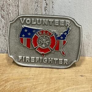 C J Volunteer Firefighter Belt Buckle‎ 1998 Mens Patriotic USA First Responder